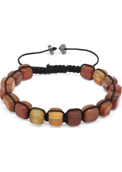 Makrome Örgülü Sıralı Küp Kesim Kırmızı Akik Doğaltaş Bileklik modelleri