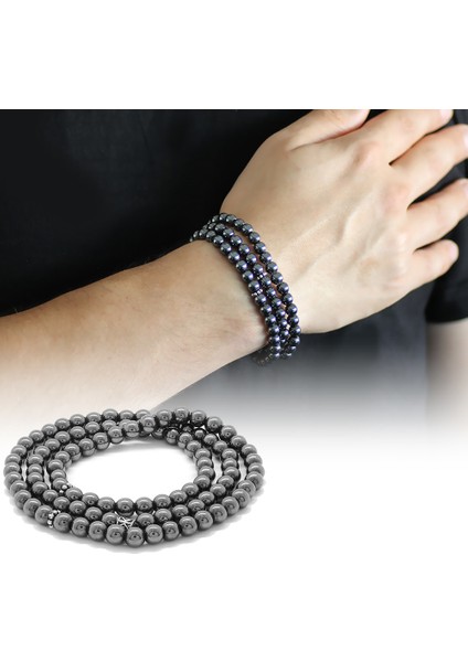 Hem Bileklik - Hem Kolye - Hem Tesbih 99LU Hematit Doğaltaş Aksesuar