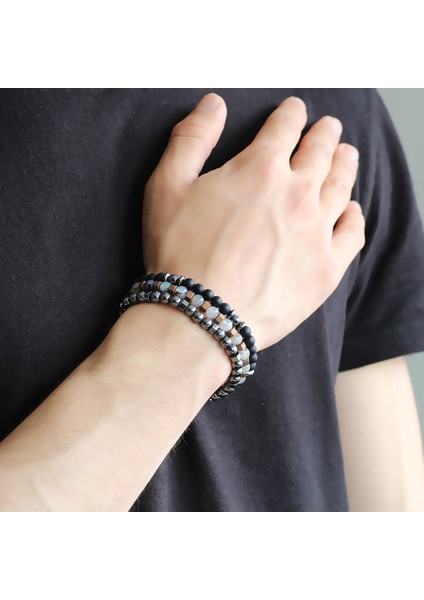 Küre Kesim Siyah Oniks-Akik-Hematit Kombinli Doğaltaş Bileklik fiyatları