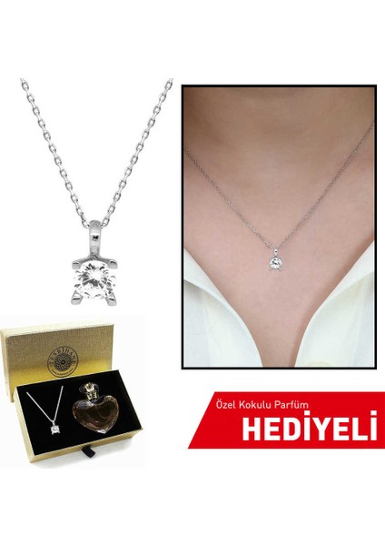 Zirkon Taşlı 925 Ayar Gümüş Tektaş Kolye