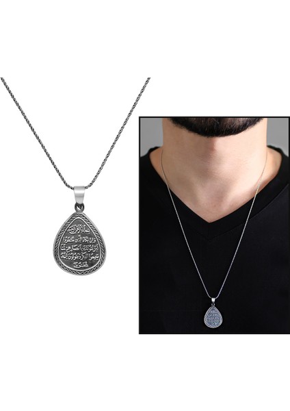 Üzerinde Kitmir Duası ve Ayetel Kürsi Yazılı 925 Ayar Gümüş Cevşen Kolye