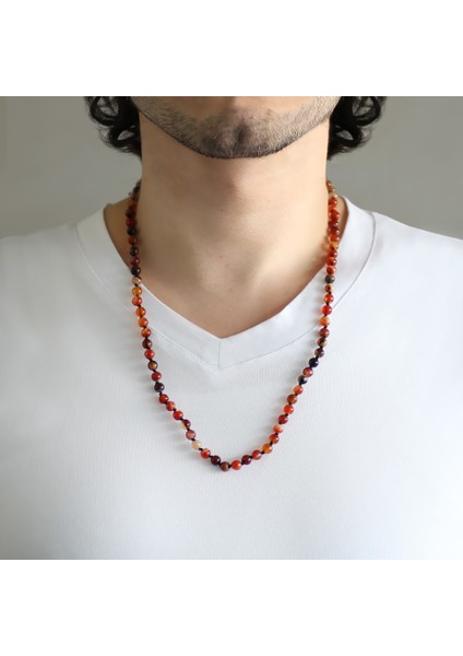 Makrome Örgülü Kırmızı Akik Doğaltaş Erkek Kolye modelleri