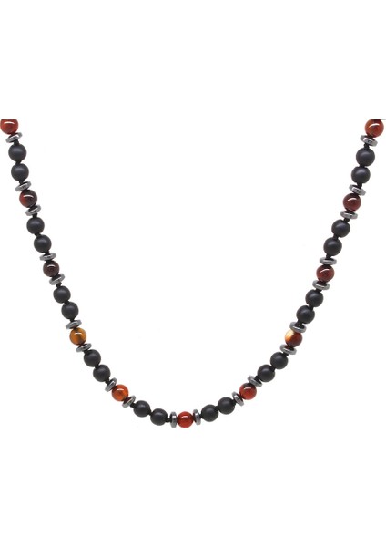 Makrome Örgülü Oniks-Akik-Hematit Kombinli Doğaltaş Erkek Kolye fiyatları