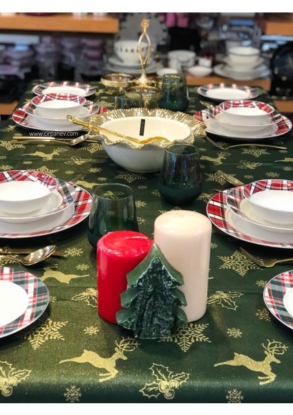 Yeşil Altın Geyik Desen Masa Örtüsü 225X150CM