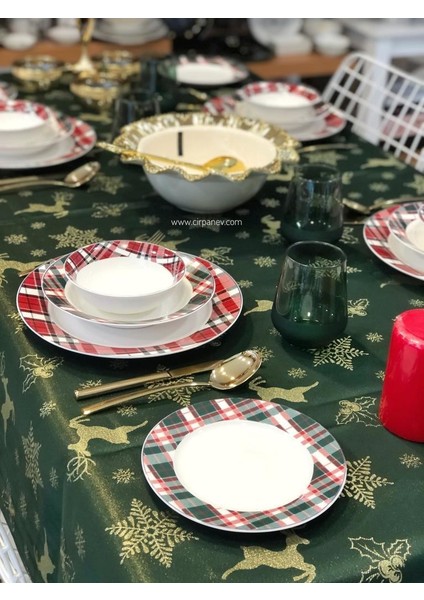 Yeşil Altın Geyik Desen Masa Örtüsü 225X150CM fiyatları