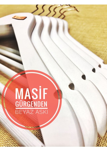 Ahşap Beyaz Elbise Askısı 6 Adet (Gürgen) fırsatları