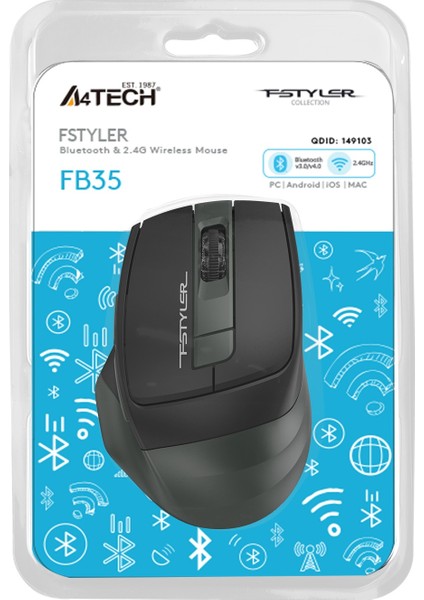 A4 Tech FB35 Yeşil Bluetooth+2.4g Nano Kablosuz Optik 2000 Dpi Mouse