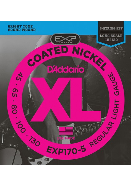 EXP170-5 Coated Nickel Wound 5-String Bass- Light- 45-130- Long Scale Takım Tel 5 Telli Bas Gitar Teli 045-130