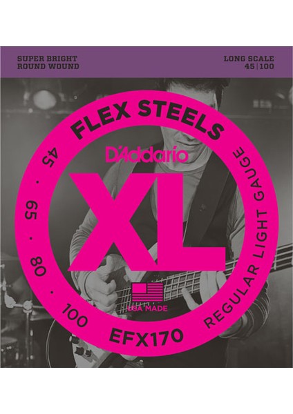 EFX170 Flexsteels Bass- Light- 45-100- Long Scale Takım Tel Bas Gitar Teli 045-100