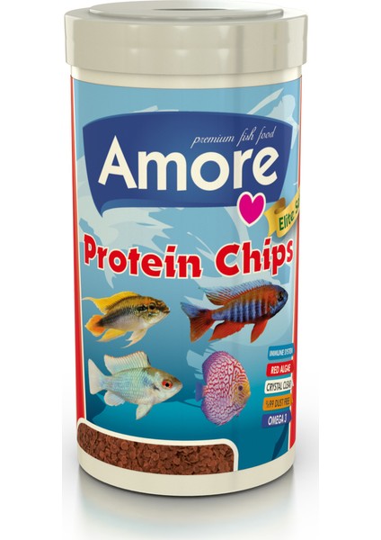 Cichlid Mix 1000ML + Amore Elite Protein Chips Pro Algae 250ML Akvaryum Balık Yemi