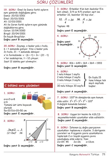 Kanguru Matematik 10-15 Yaş Çalışma Soruları + Dijital Kitap