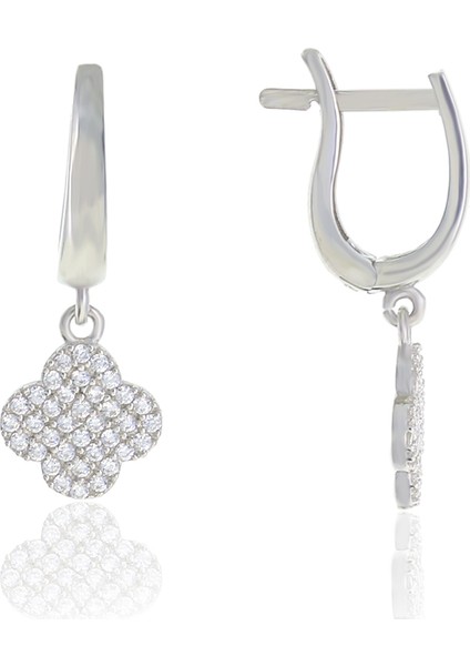 Yonca Tasarım Zirkon Taşlı Gümüş Küpe