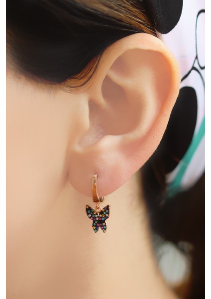 Kelebek Tasarım Renkli Taşlı Roslu Gümüş Küpe fiyatları