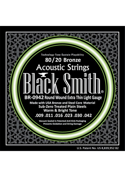 Black Smith BR-0942 Extra Thin Light Akustik Gitar Teli 009