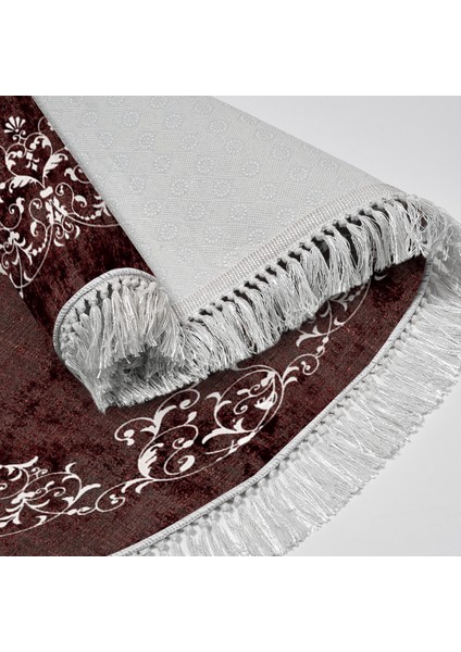 Alanur Trend Kaymaz Dod Tabanlı Saçaklı Dijital Halı Oval Bordo fırsatları
