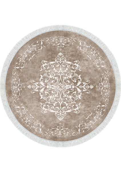 Alanur Trend Kaymaz Dod Tabanlı Saçaklı Dijital Halı Yuvarlak Bej fiyatları