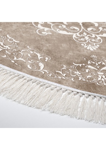 Alanur Trend Kaymaz Dod Tabanlı Saçaklı Dijital Halı Yuvarlak Bej modelleri