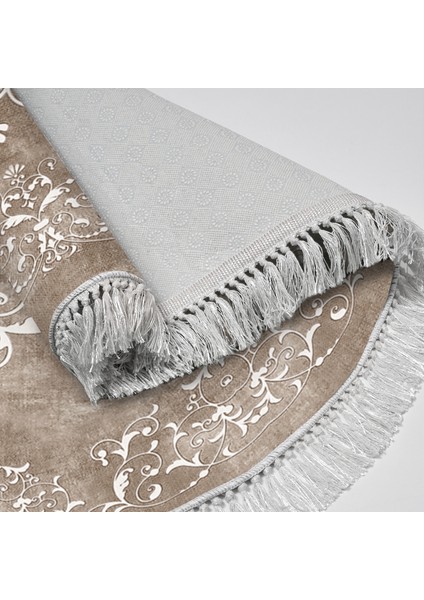 Alanur Trend Kaymaz Dod Tabanlı Saçaklı Dijital Halı Yuvarlak Bej fırsatları