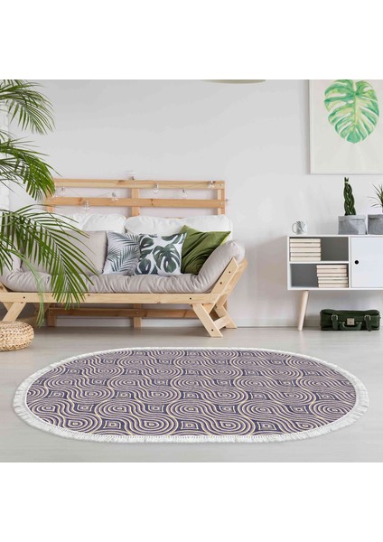 Alanur Trend Kaymaz Dod Tabanlı Saçaklı Dijital Halı Oval Bej