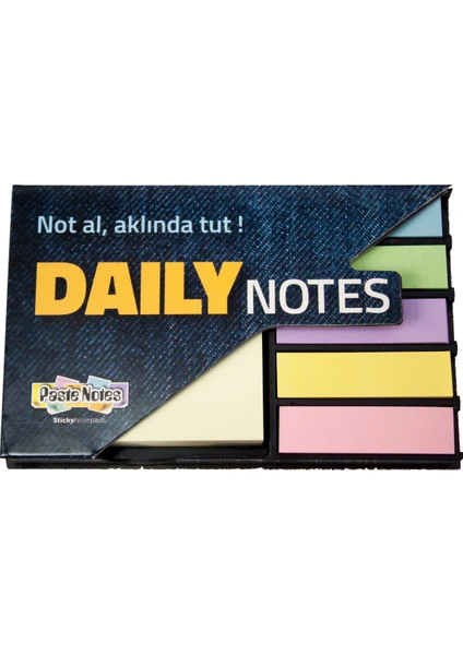 Paste Notes Daily Notes Siyah Sert Plastik Kalıplı Neon Yapışkanlı Ayraç ve Bloknotlu Masa Not Seti