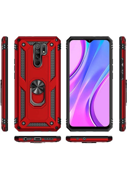 Xiaomi Redmi Note 9 Pro Kılıf Yüzüklü Standlı Tank Zırh Silikon Siyah