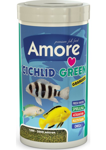 Discus 3 kg Kova + Amore Cichlid Green 1000ML Kutu Malawi Cichlid Balık Yemi