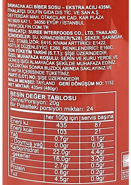 Cryıng Thaıger Sriracha Acı Biber Sosu 435 Ml.