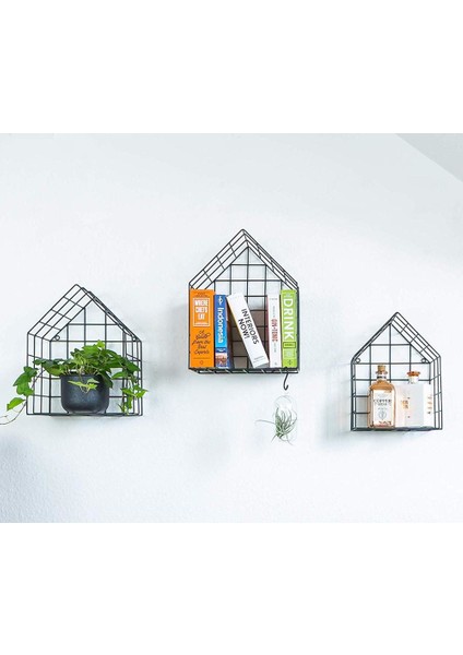 Metal 5x5 Tel Gözlü Ev Modeli Kafes Raf/3lü Set Çiçeklik