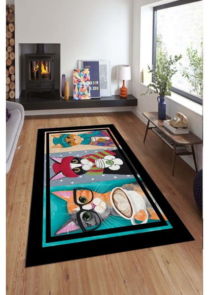 Cappio Labirent Desenli Siyah Oval Halı Makinada Yıkanabilir Kaymaz DotTaban CP580