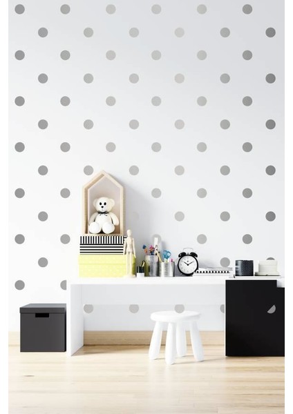 Gümüş Puantiye Duvar Sticker -150 Adet - 5 cm