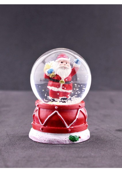 Noel Baba Hediye Torbası Temalı Mini Boy Işıklı Yılbaşı Kar Küresi 6.5 cm B
