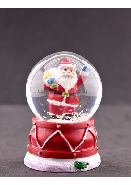 Noel Baba Hediye Torbası Temalı Mini Boy Işıklı Yılbaşı Kar Küresi 6.5 cm B