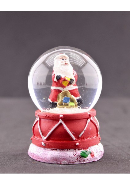 Noel Baba Hediye Torbası Temalı Mini Boy Işıklı Yılbaşı Kar Küresi 6.5 cm B