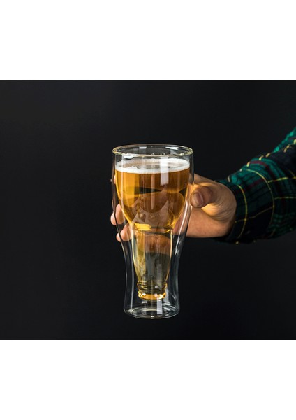 Şişe Tasarımlı Çift Cidarlı Cam Bardak, Bira Meşrubat 350 ml