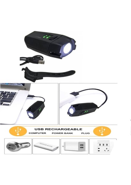 Hsgl USB Şarjlı Ön Arka Işıklı Far Set