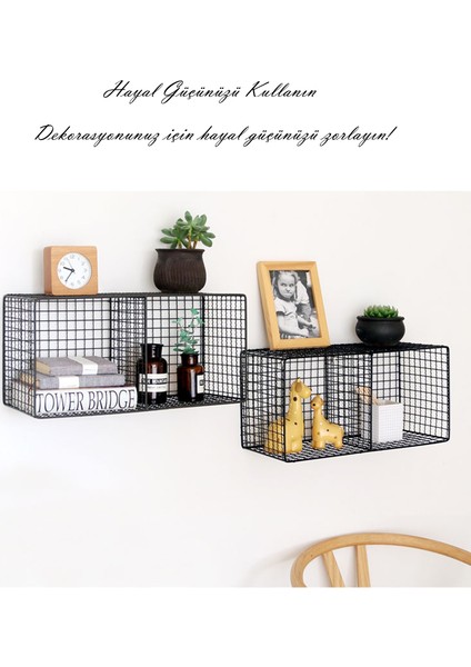 Dekoratif Metal 2 Gözlü Kafes Go Duvar Rafı fiyatları