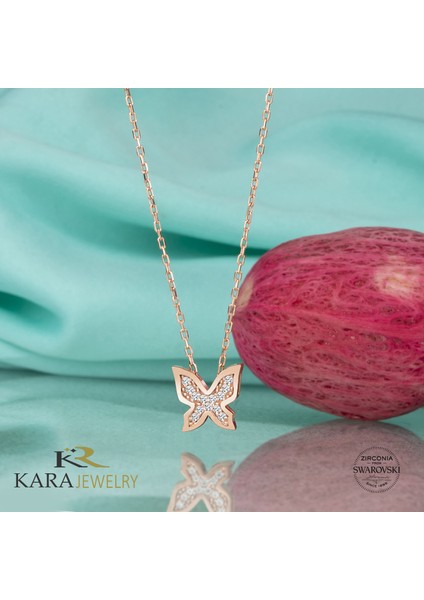 Gümüş Kolye Swarovskı Taşlı Kelebek Temalı Rose Kaplama Kadın Kolye fiyatları