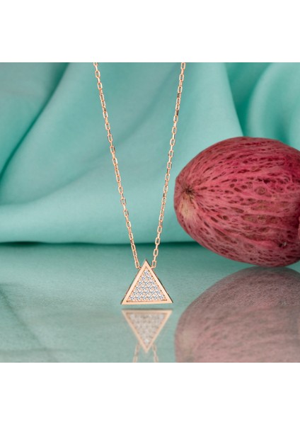 Gümüş Kolye Swarovskı Taşlı Üçgen Temalı Rose Kaplama Kadın Kolye