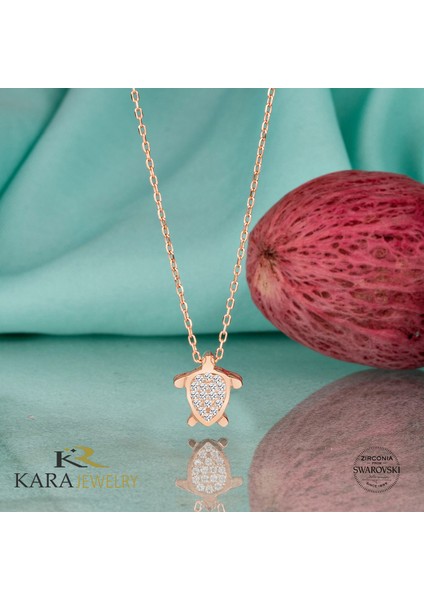 Gümüş Kolye Swarovskı Taşlı Kaplumbağa Temalı Kadın Rose Kaplama Kolye fiyatları