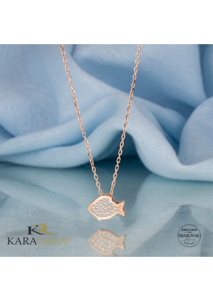 Gümüş Kolye Swarovskı Taşlı Balık Temalı Rose Kaplama Kadın Kolye fiyatları