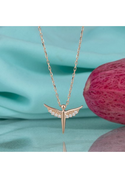 Gümüş Kolye Swarovskı Taşlı Mikail Kılıcı Temalı Rose Kaplama Kadın Kolye