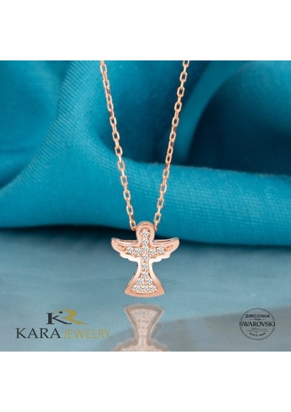 Gümüş Kolye Swarovskı Taşlı Melek Temalı Kadın Rose Kaplama Kolye fiyatları