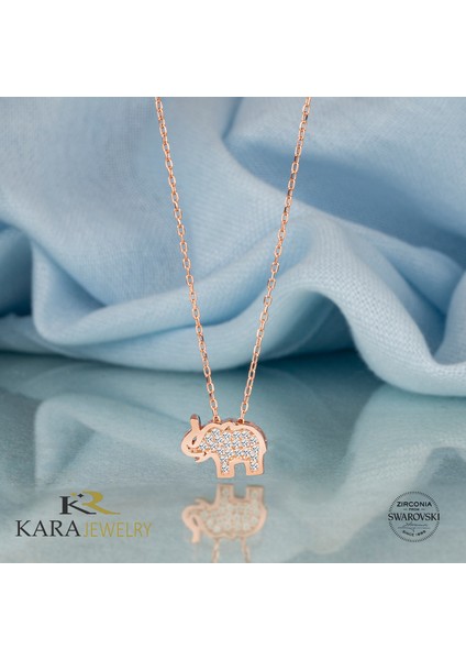 Gümüş Kolye Swarovskı Taşlı Fil Temalı Rose Kaplama Kadın Kolye fiyatları