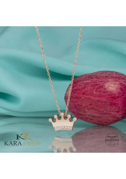 Gümüş Kolye Swarovskı Taşlı Taç Temalı Rose Kaplama Kadın Kolye fiyatları