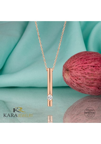 Gümüş Kolye Swarovskı Taşlı Çubuk Temalı Tektaş Rose Kaplama Kadın Kolye fiyatları