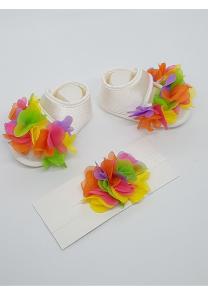169 - Renkli Çiçek Motifli Bebek Saç Bandı ve Patik Seti (2'li) fiyatları