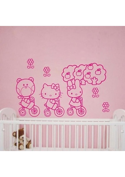 Kt Decoration Pembe Hello Kitty Çocuk Odası Dekorasyonu Duvar Dekoru Pvc Sticker