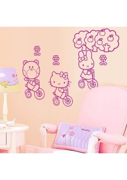 Kt Decoration Pembe Hello Kitty Çocuk Odası Dekorasyonu Duvar Dekoru Pvc Sticker modelleri