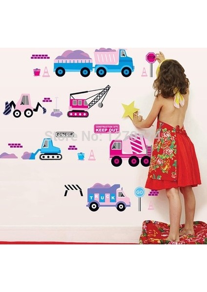 Kt Decoration Pembe Mavi Araçlar Bebek ve Çocuk Odası Duvar Dekorasyonu Duvar Sticker