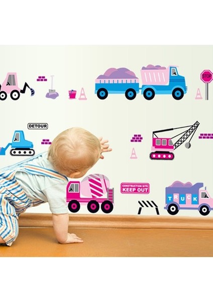 Kt Decoration Pembe Mavi Araçlar Bebek ve Çocuk Odası Duvar Dekorasyonu Duvar Sticker
